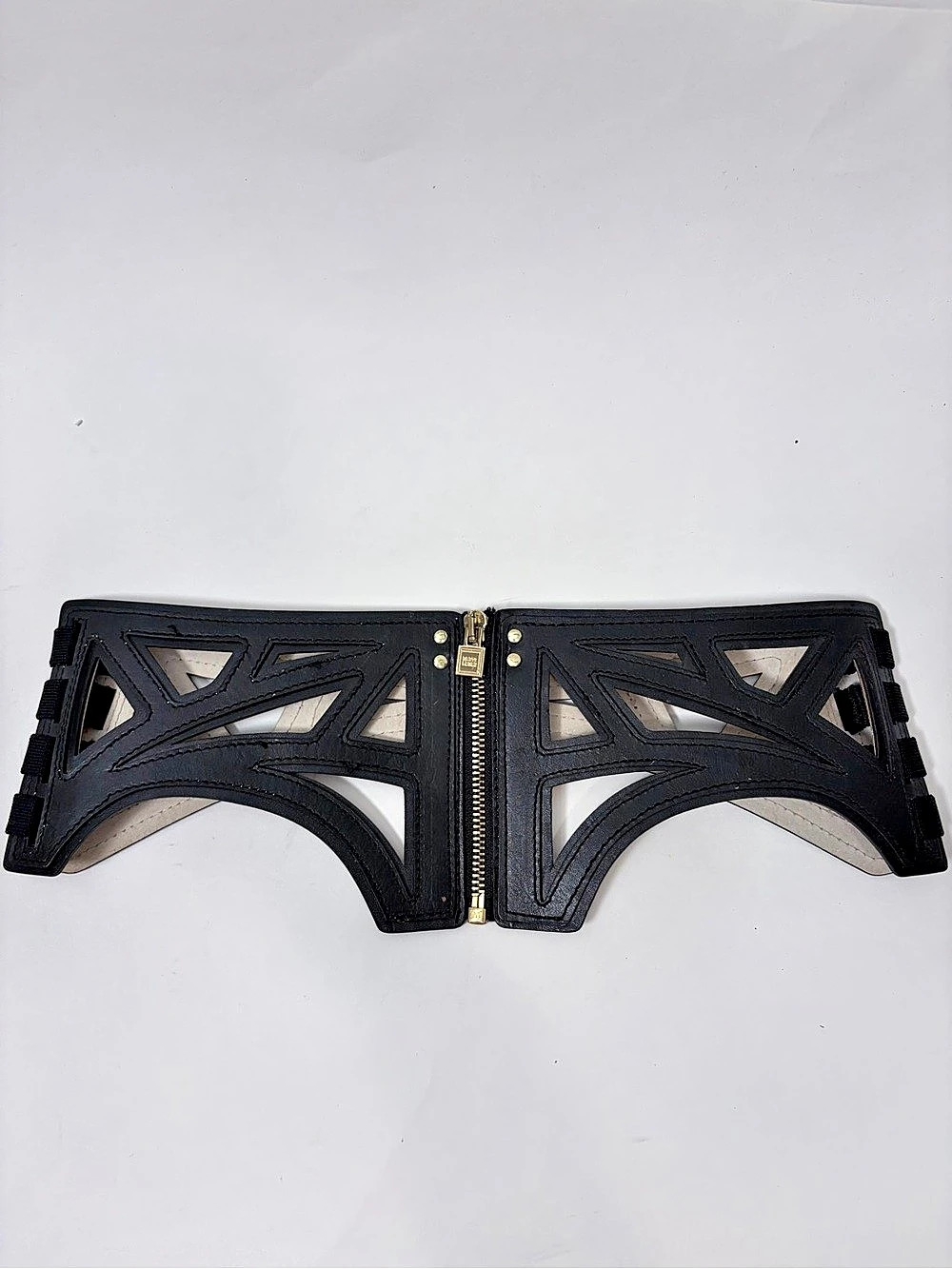 Hervé Léger Black Geometric Cutout Corset Waist Belt